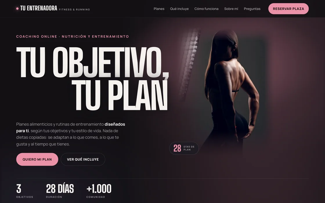 Personal trainer website on desktop